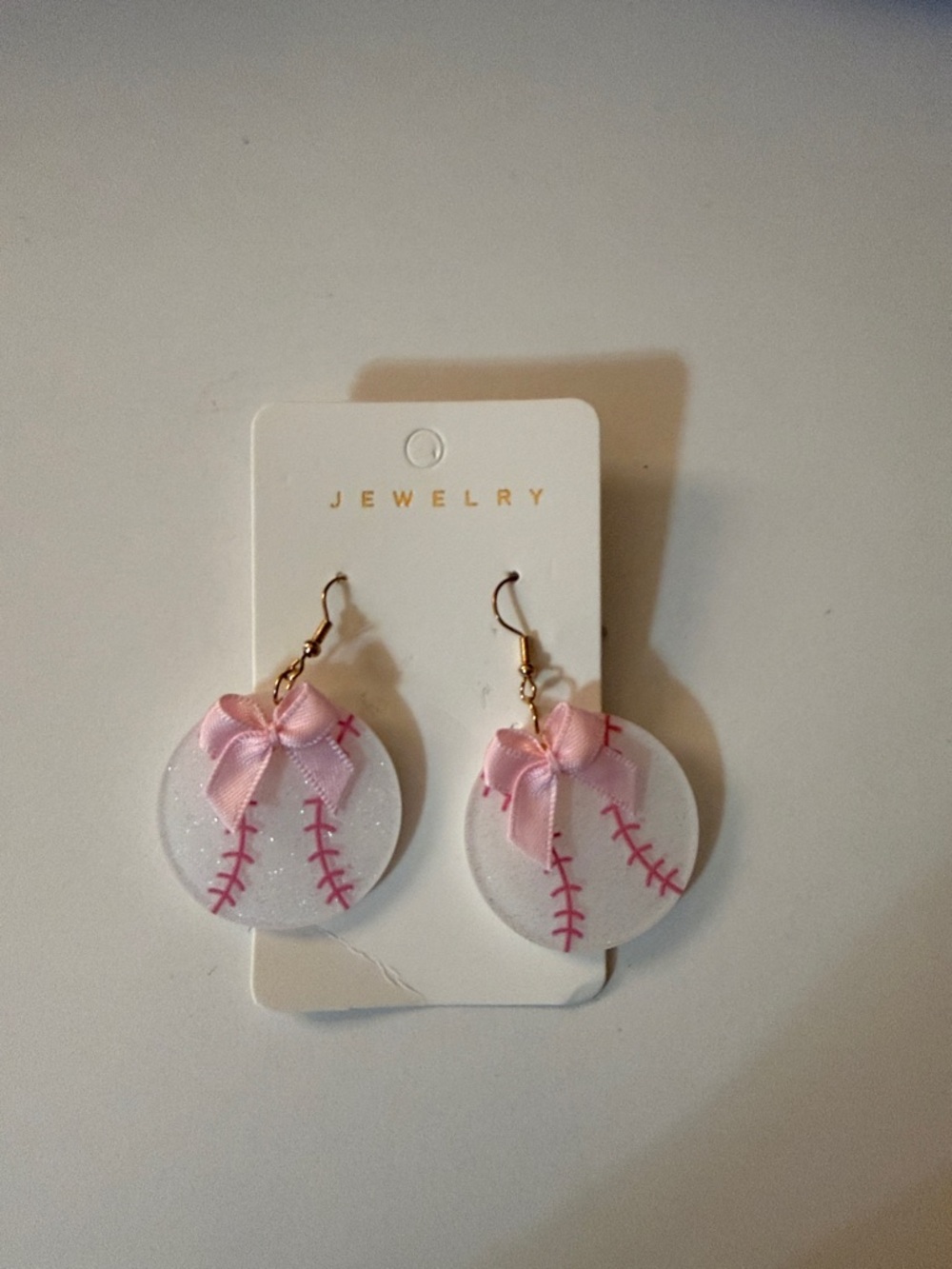 Pink-Accent Baseball Earrings